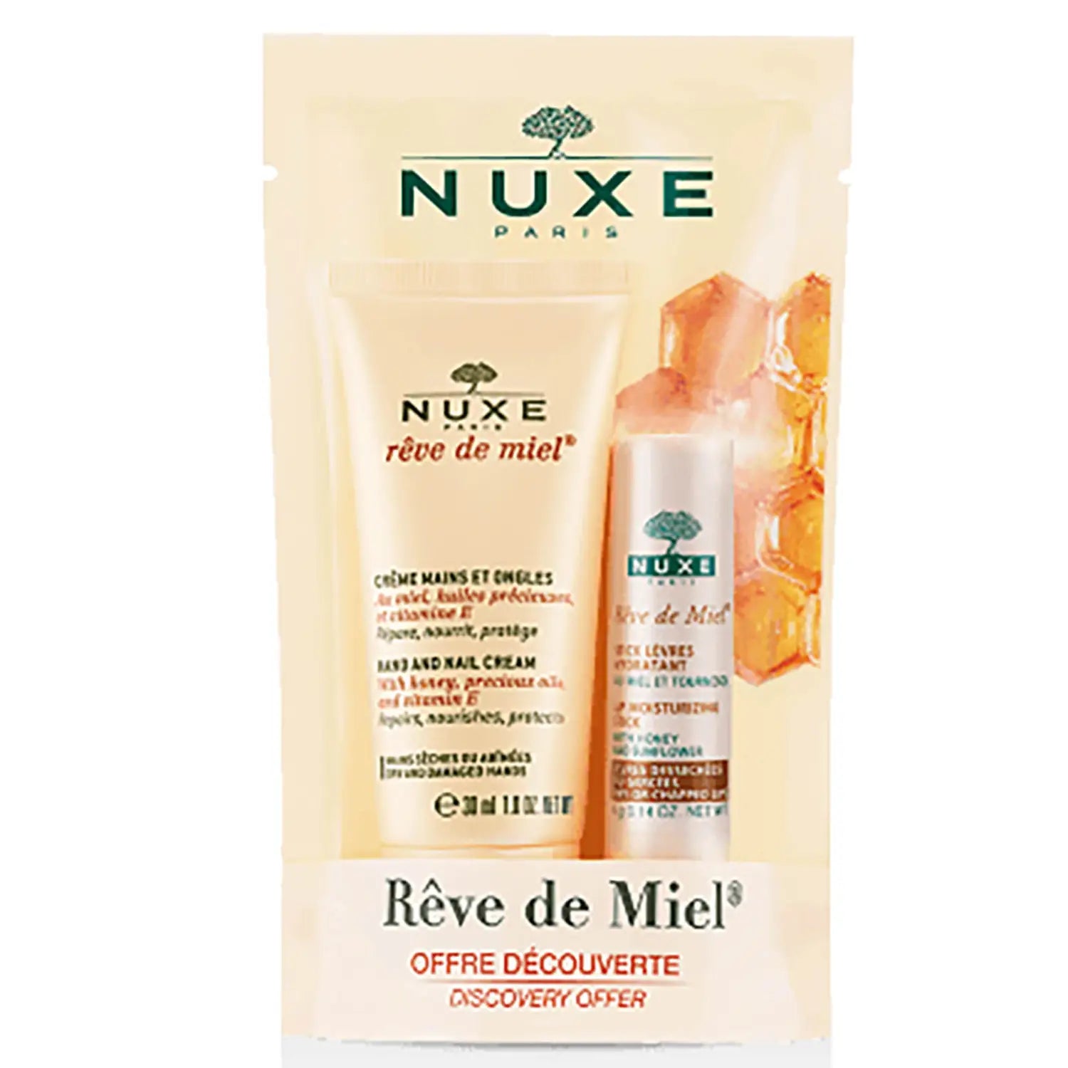 Nuxe Rêve de Miel Hand Cream 30ml with Rêve de Miel Lip Stick 4g Bundle