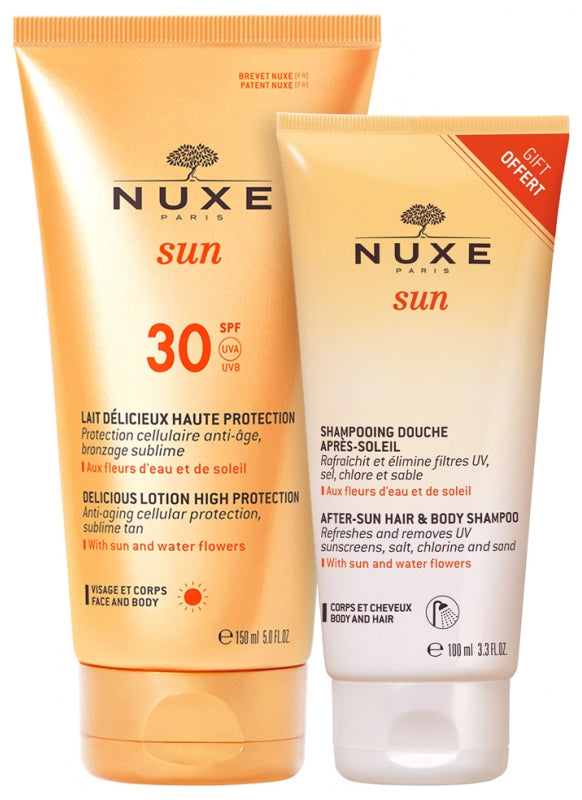 Nuxe Sun Delicious Lotion High Protection SPF30 150ml + After-Sun Hair & Body Shampoo 100ml Free
